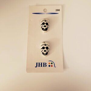 Pair of Skull Buttons JHB Black White Campy Cartoon Halloween Goth Sewing